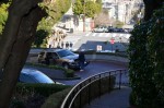 Dumb ass holding the grill and backing down Lombard