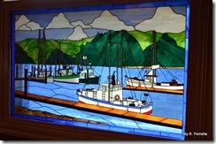 Fishing boats in the Siuslaw River stained glass